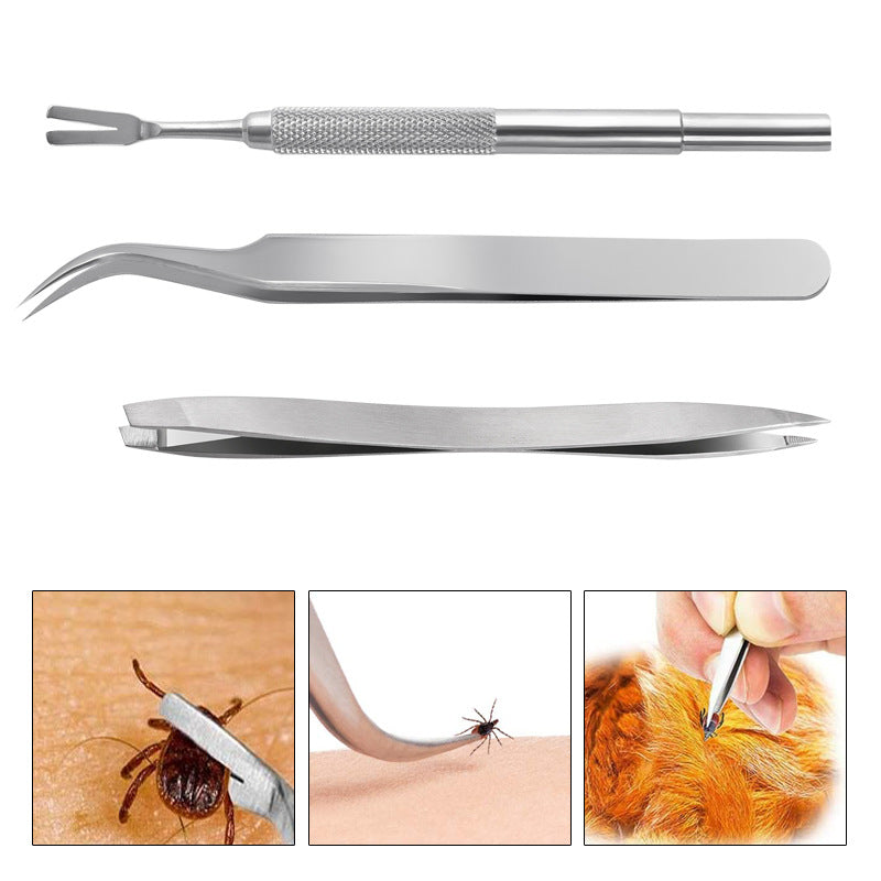 PetFolk Tick Removal Kit — Professional 3-Piece Stainless Steel Set for Dogs & Cats